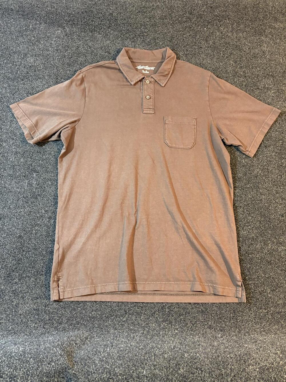 Eddie Bauer Polo Shirt Mens L Brown Pigment Garment Dyed Pocket Short Sleeve